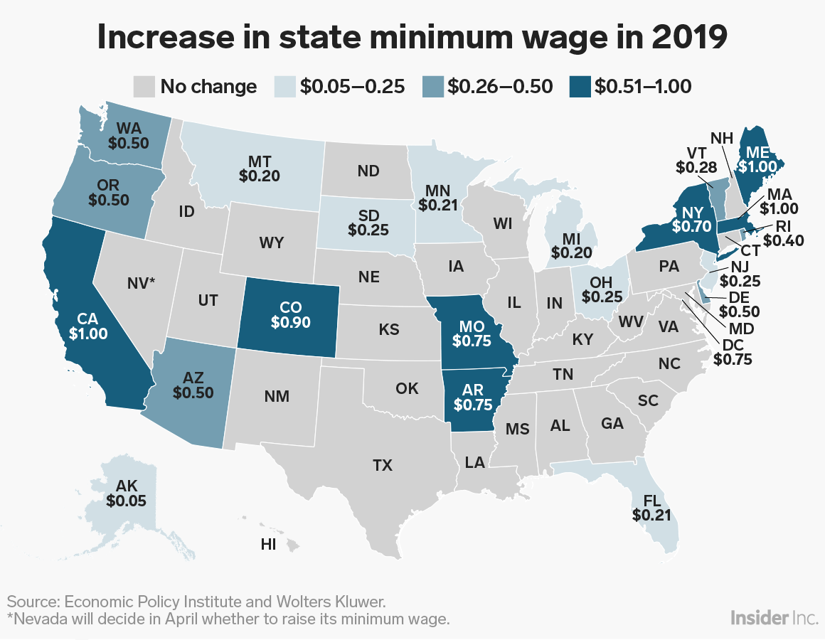 increase in state minimum wage 2019